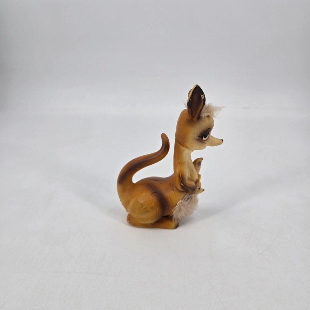 Vintage 1970 Kamar Japan Kangaroo Joey Figurine Faux Fur Big Eye Kitsch - Picture 2 of 6